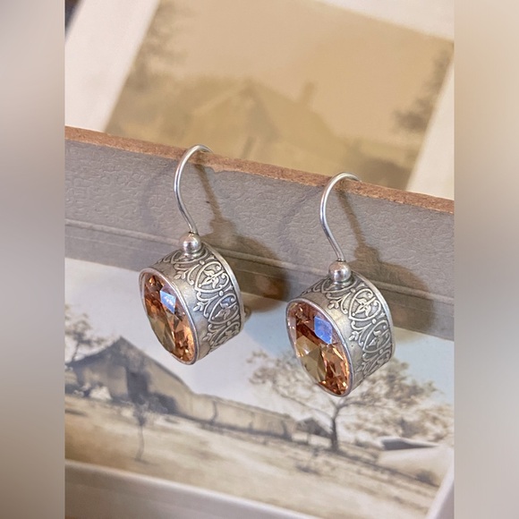 Retired Oval Silpada Sterling Silver and Champagne CZ Drop Earrings - Picture 12 of 14